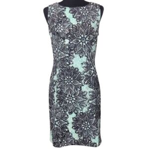 Connected Women's Sleeveless Mint Green Black Floral Motif Print Dress Size 6